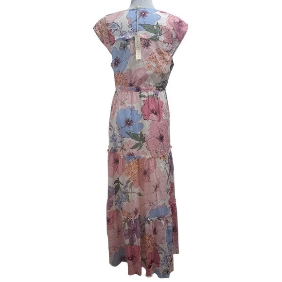 Lovestitch Andie Boho Romantic Feminine Tiered Floral Maxi Dress Large Ivory/Nat - Picture 4 of 17